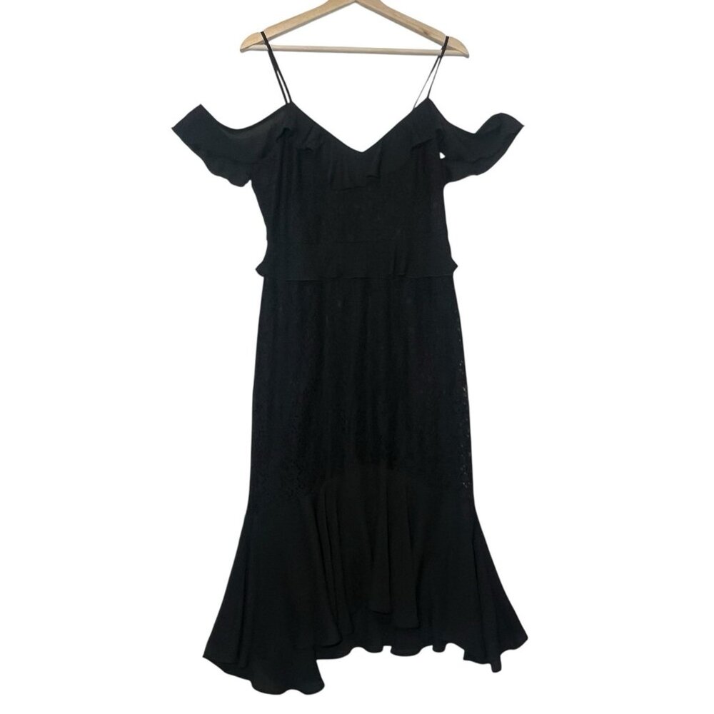 Lulu’s Women’s Dress Black Floral Lace Off Shoulder Ruffle Medium Size Zipper - Picture 4 of 13